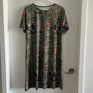 (2for$10) Botanical Patchwork Print T-Shirt Dress Green Floral Size L